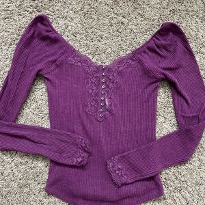 NWOT Free People Purple V-Neck Sweater